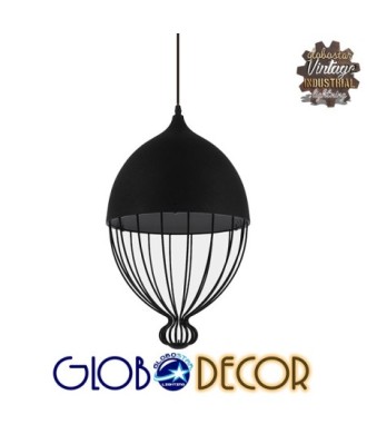 GLOBOSTAR® CANARIO 01107 Vintage Κρεμαστό Φωτιστικό Οροφής με Ντουί 1 x E27 AC 220-240V IP20 - Μαύρο - Μ28 x Π28 x Υ47cm